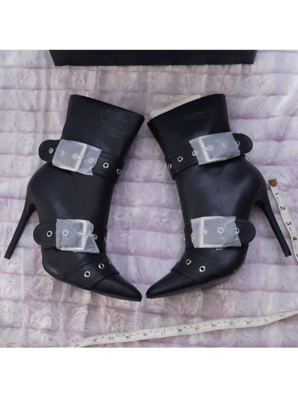 Pretty Little Thing NIB Black Faux Leather Pointed Toe Buckle 5 Inch Heel Boot 7 - Picture 5 of 9